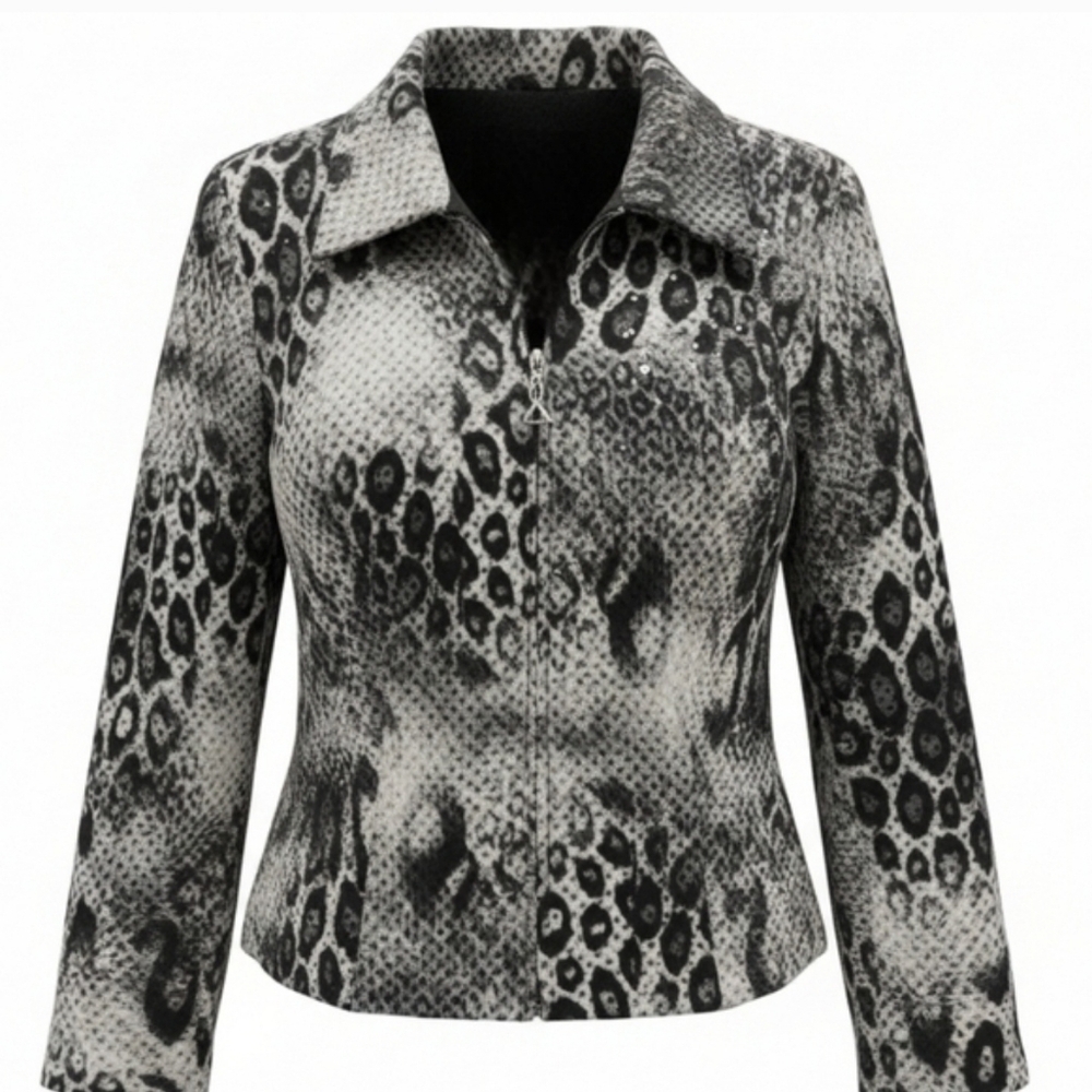 Like New Jolibel Black Gray Animal Print Zip Jacket Sequin Size 6 - Picture 7 of 12
